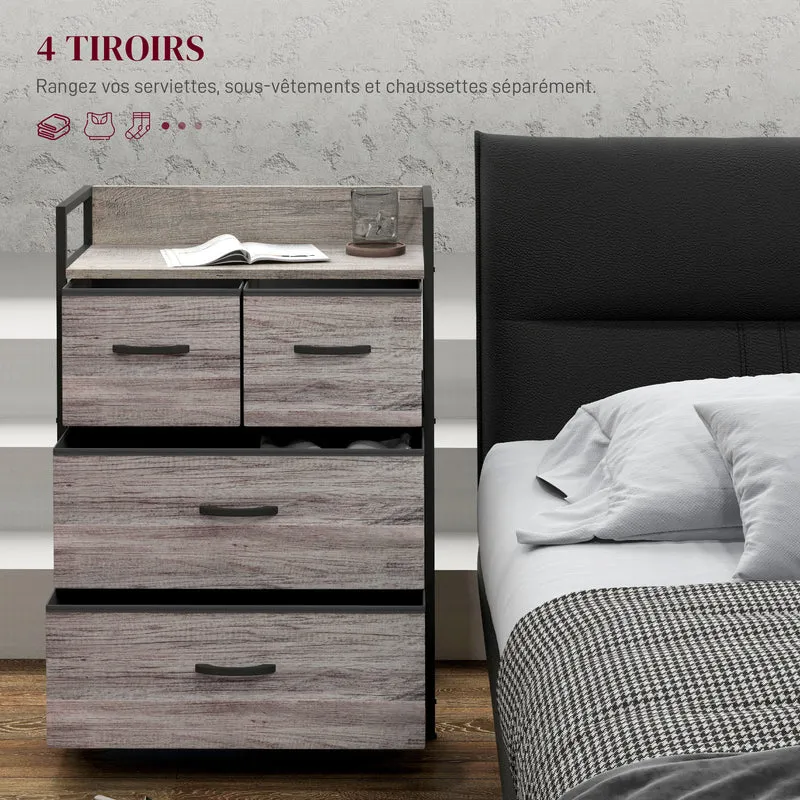 Commode de chambre 60 x 29 x 85 cm 4 tiroirs amovibles étagère supérieure finition mate industriel rustique en tissu gris 21_0001596
