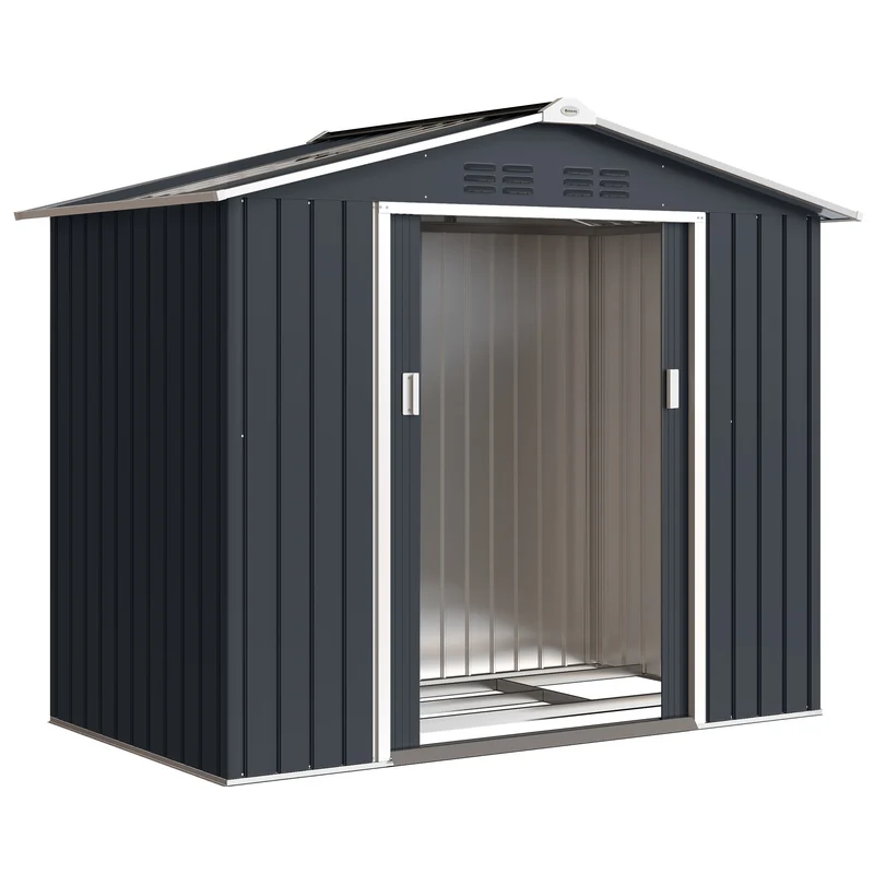 Abri de jardin rangement 213 x 130 x 185 cm porte coulissante aération naturelle moderne en acier galvanisé gris foncé 21_0004030
