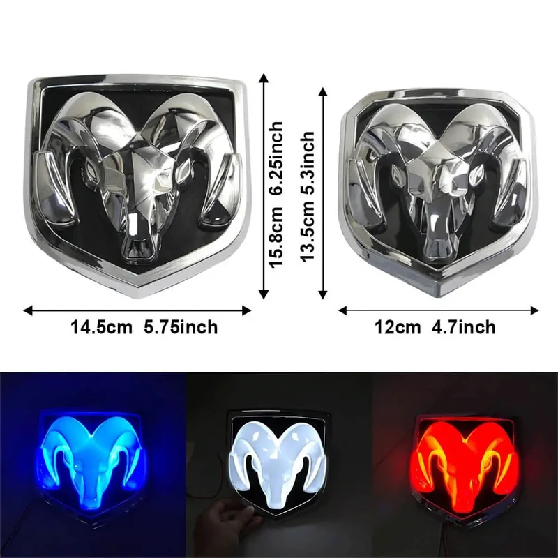Emblème LED Dodge Ram lumineux pour calandre et hayon - Chrome