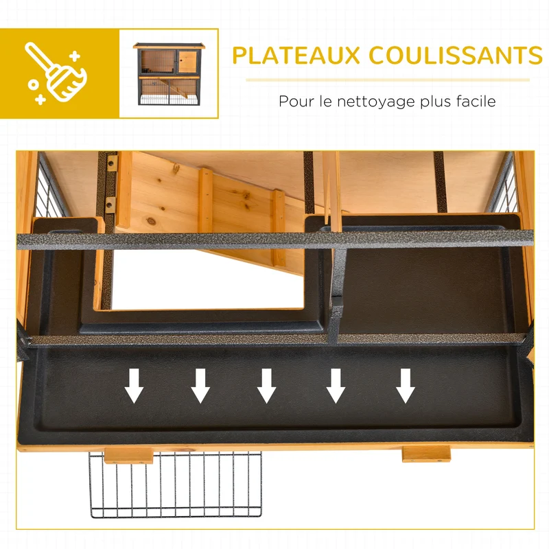 Clapier pour lapins 2 niveaux 90 x 45 x 81 cm toit bitumé tiroir à déjection rustique contemporain jardin en bois orange 21_0007912