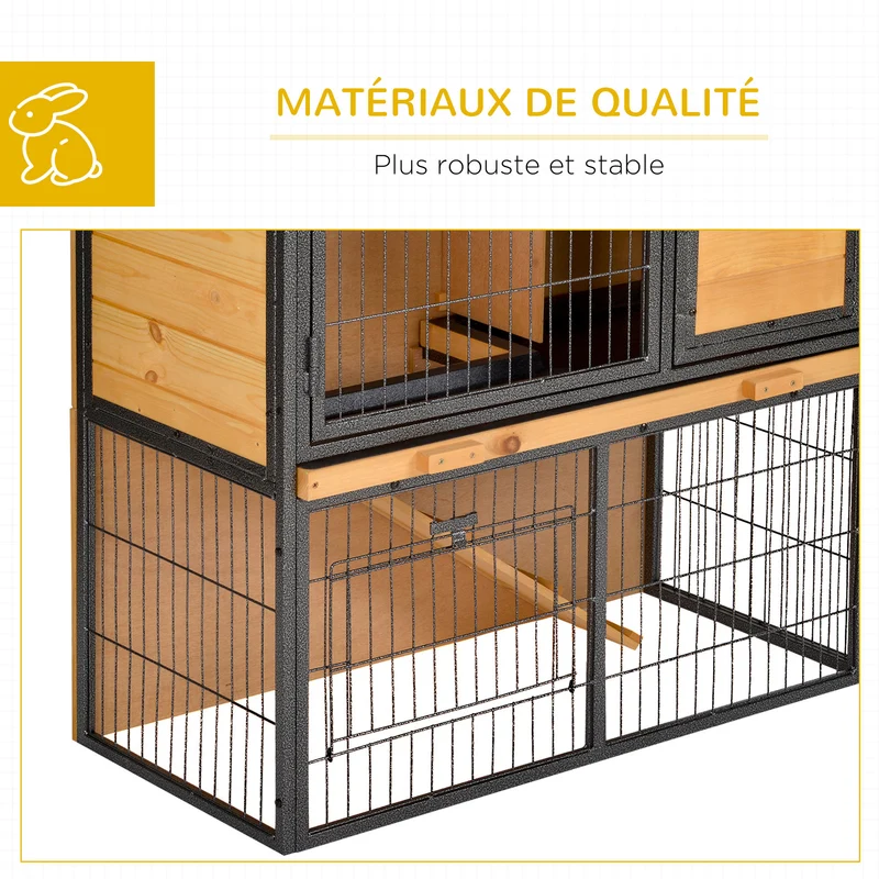 Clapier pour lapins 2 niveaux 90 x 45 x 81 cm toit bitumé tiroir à déjection rustique contemporain jardin en bois orange 21_0007912
