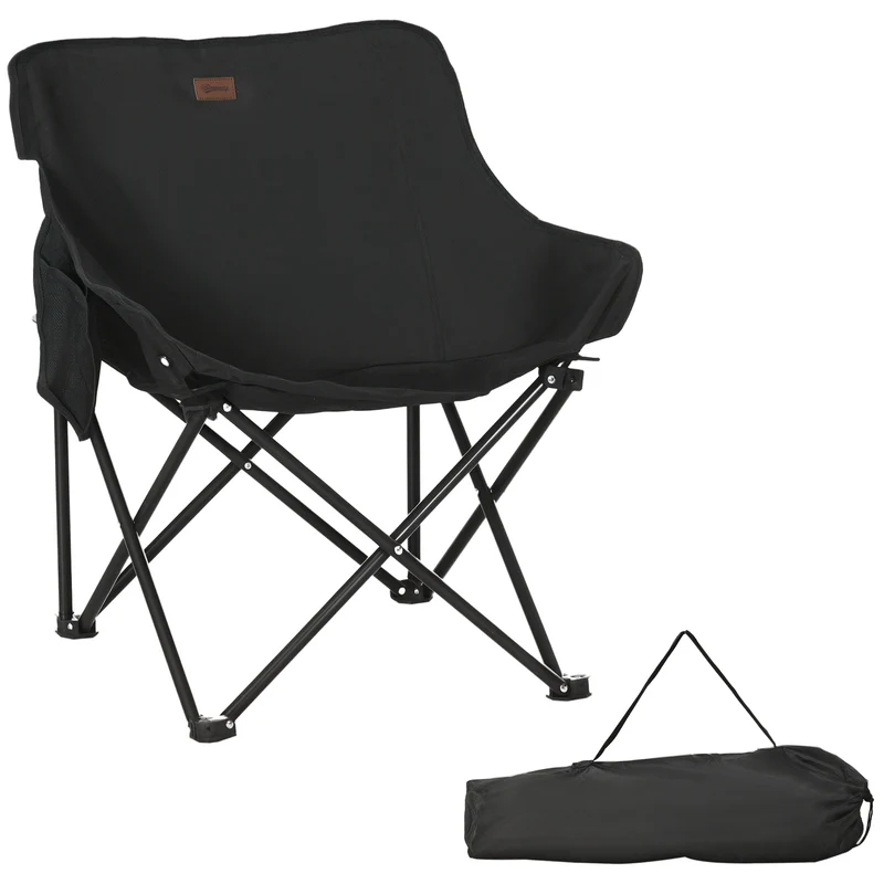 Chaise de camping pliable 61 x 54 x 66 cm ultralégère avec sac transport et poche latérale design en tissu oxford noir 21_0006472