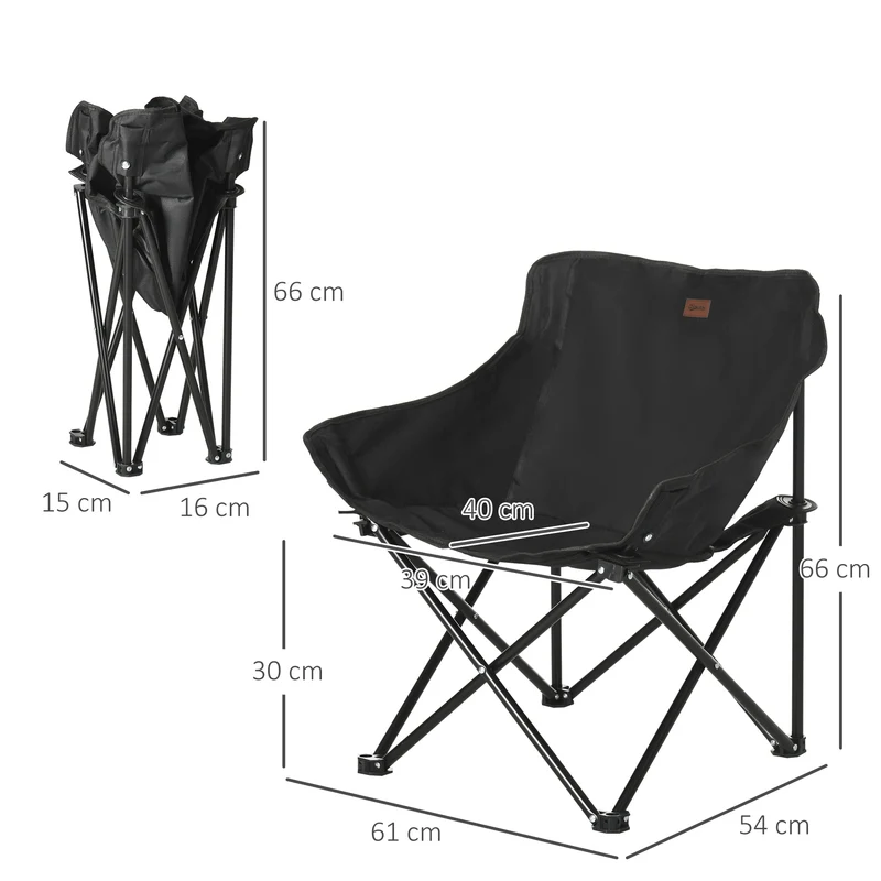 Chaise de camping pliable 61 x 54 x 66 cm ultralégère avec sac transport et poche latérale design en tissu oxford noir 21_0006472