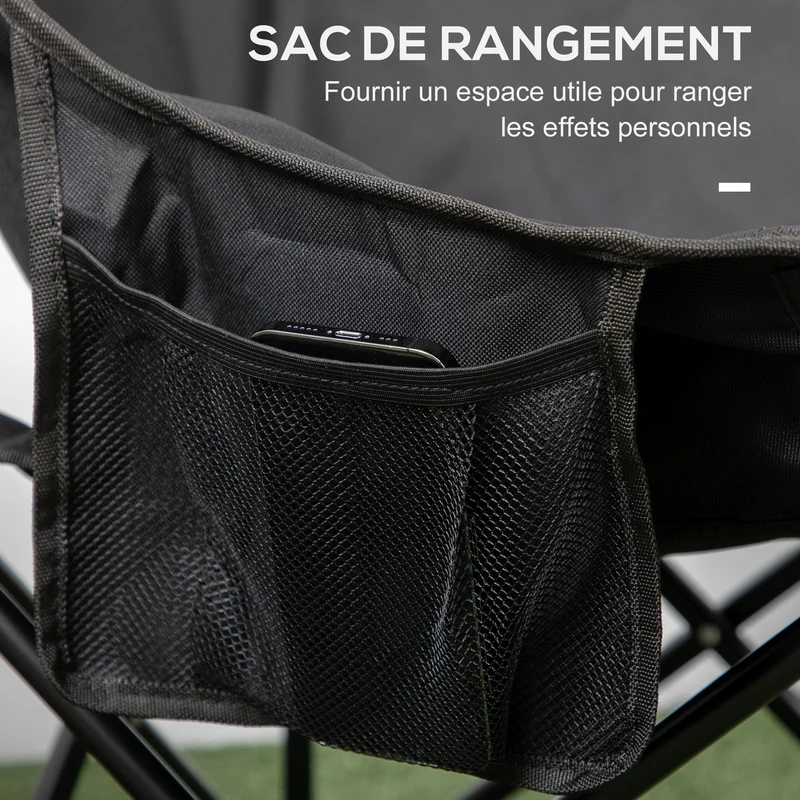 Chaise de camping pliable 61 x 54 x 66 cm ultralégère avec sac transport et poche latérale design en tissu oxford noir 21_0006472