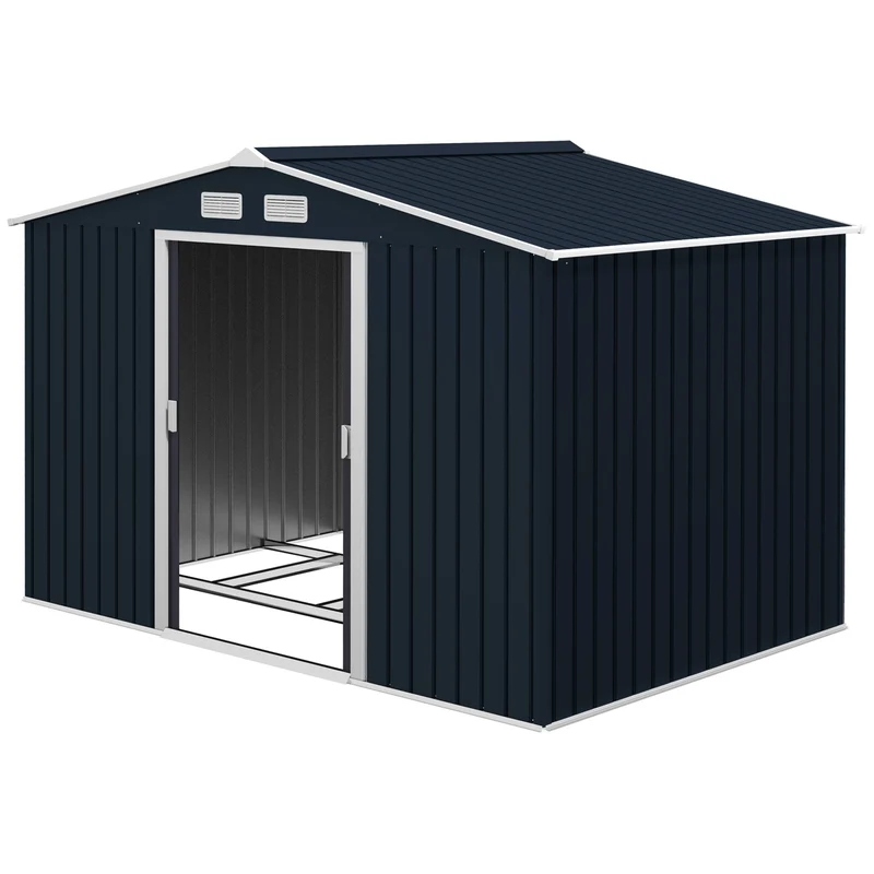 Abri de jardin grand rangement 277 x 195 x 192 cm porte coulissante ventilée industriel en acier galvanisé gris foncé 21_0004033