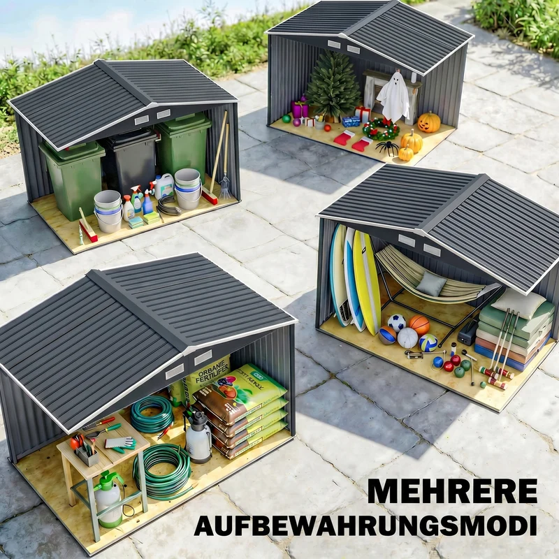 Abri de jardin grand rangement 277 x 195 x 192 cm porte coulissante ventilée industriel en acier galvanisé gris foncé 21_0004033