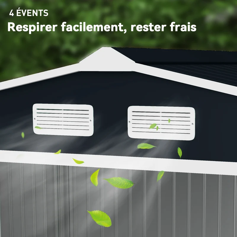 Abri de jardin grand rangement 277 x 195 x 192 cm porte coulissante ventilée industriel en acier galvanisé gris foncé 21_0004033