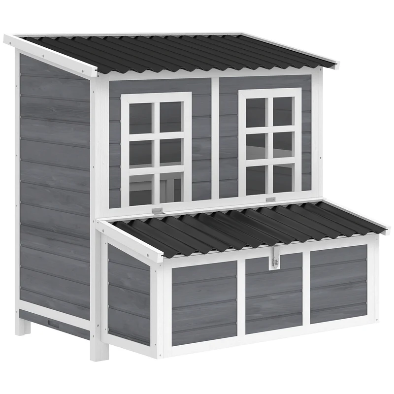 Poulailler xl jardin 100 x 86 x 100 cm nichoir 3 compartiments et tiroir amovible style rustique en bois gris clair 21_0007994