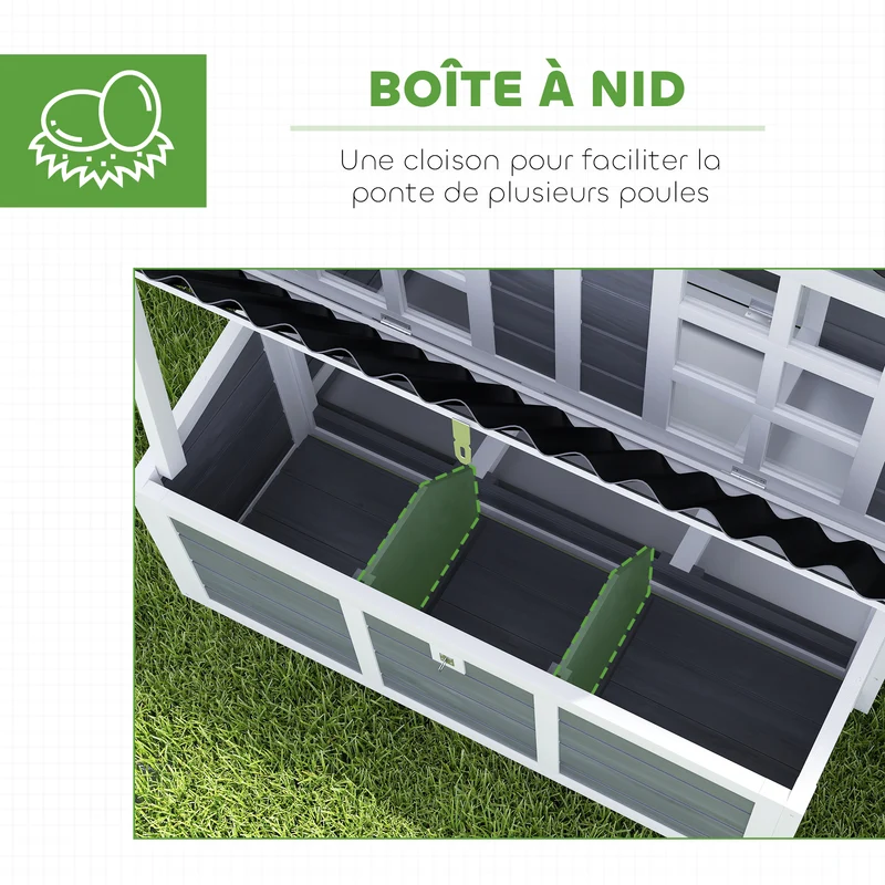 Poulailler xl jardin 100 x 86 x 100 cm nichoir 3 compartiments et tiroir amovible style rustique en bois gris clair 21_0007994