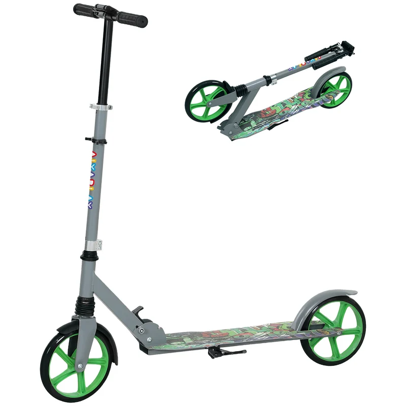 Trottinette enfant pliable réglable pour 6-12 ans 94 x 38 x 88-103 cm frein arrière fourche amortie moderne en PP vert 21_0000688
