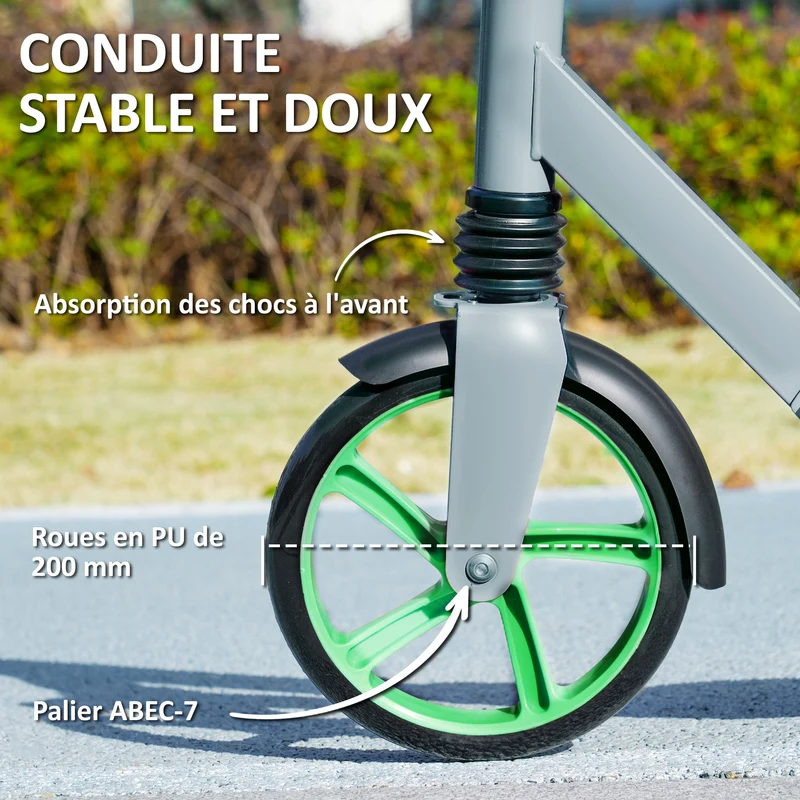 Trottinette enfant pliable réglable pour 6-12 ans 94 x 38 x 88-103 cm frein arrière fourche amortie moderne en PP vert 21_0000688