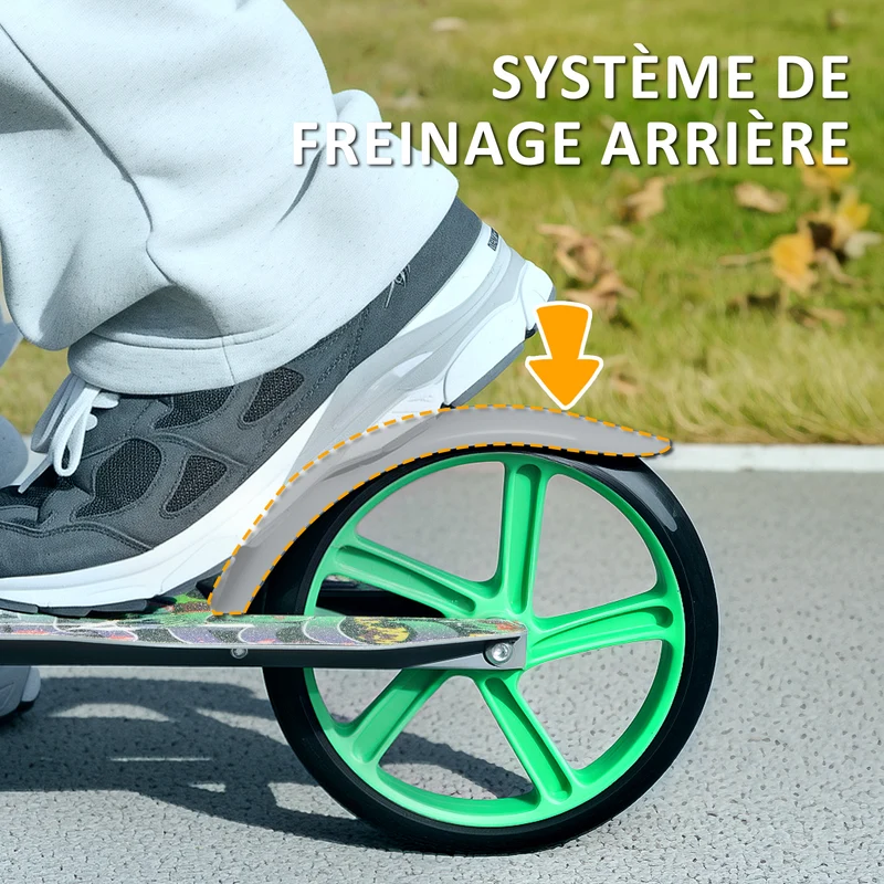 Trottinette enfant pliable réglable pour 6-12 ans 94 x 38 x 88-103 cm frein arrière fourche amortie moderne en PP vert 21_0000688