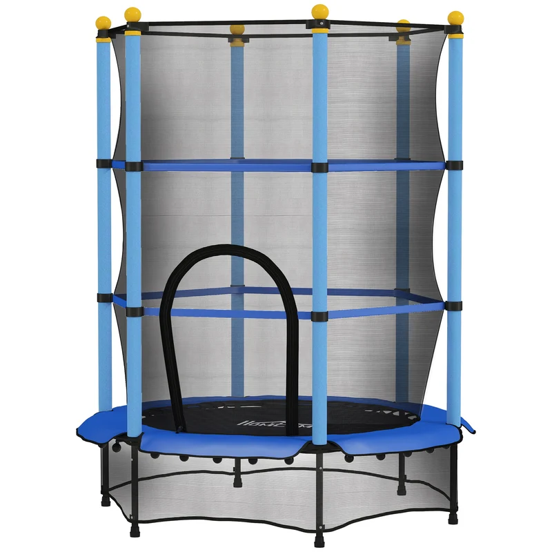 Trampoline pour enfants rond 140 x 190 cm filet de sécurité porte zippée moderne contemporain en acier galvanisé bleu 21_0000334