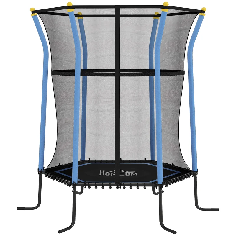 Trampoline pour enfant rond 163 x 190 x 38 cm porte zippée sécurité renforcée dès 3 ans style moderne en acier bleu 21_0000330