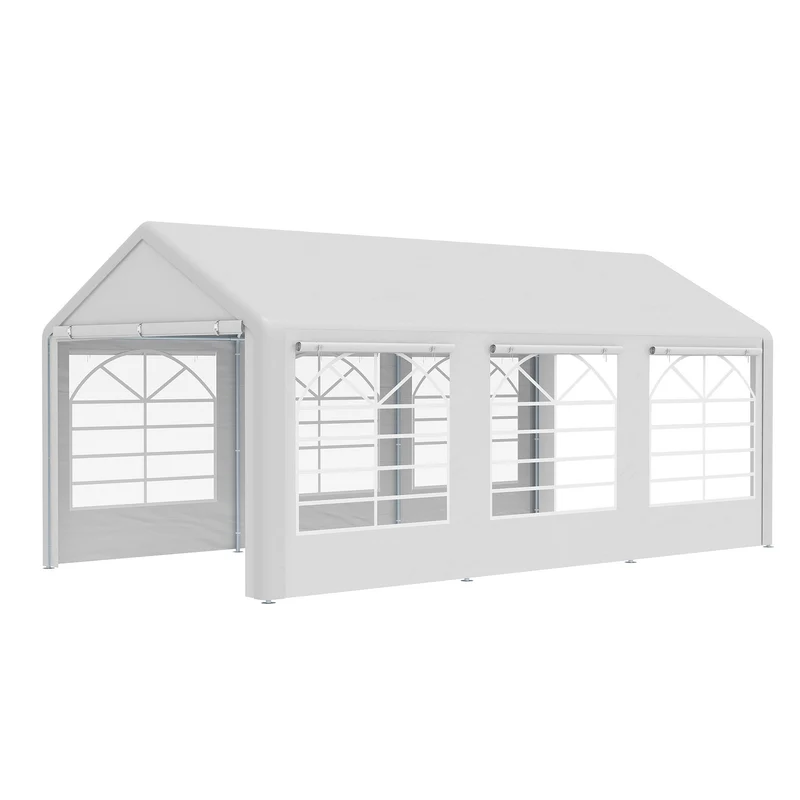 Tonnelle de jardin 3 parties pour réception 600 x 300 x 280 cm abri voiture et fête style moderne en polyéthylène blanc 21_0004777