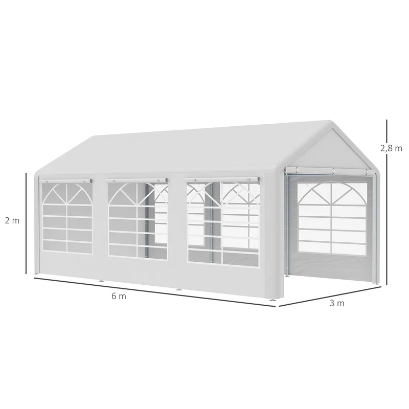 Tonnelle de jardin 3 parties pour réception 600 x 300 x 280 cm abri voiture et fête style moderne en polyéthylène blanc 21_0004777