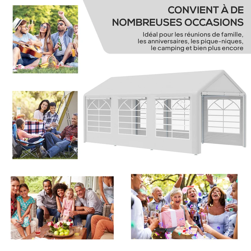 Tonnelle de jardin 3 parties pour réception 600 x 300 x 280 cm abri voiture et fête style moderne en polyéthylène blanc 21_0004777