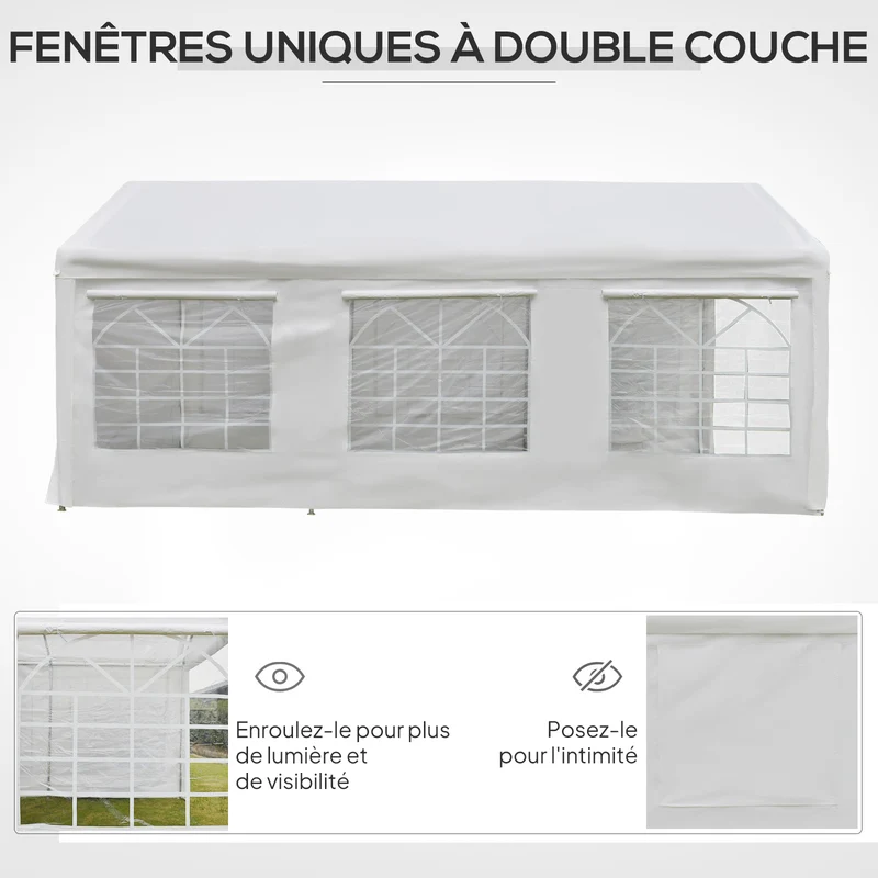 Tonnelle de jardin 3 parties pour réception 600 x 300 x 280 cm abri voiture et fête style moderne en polyéthylène blanc 21_0004777