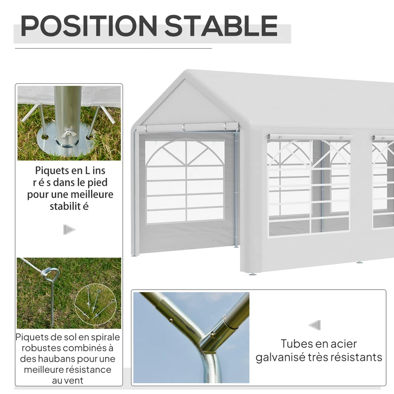 Tonnelle de jardin 3 parties pour réception 600 x 300 x 280 cm abri voiture et fête style moderne en polyéthylène blanc 21_0004777
