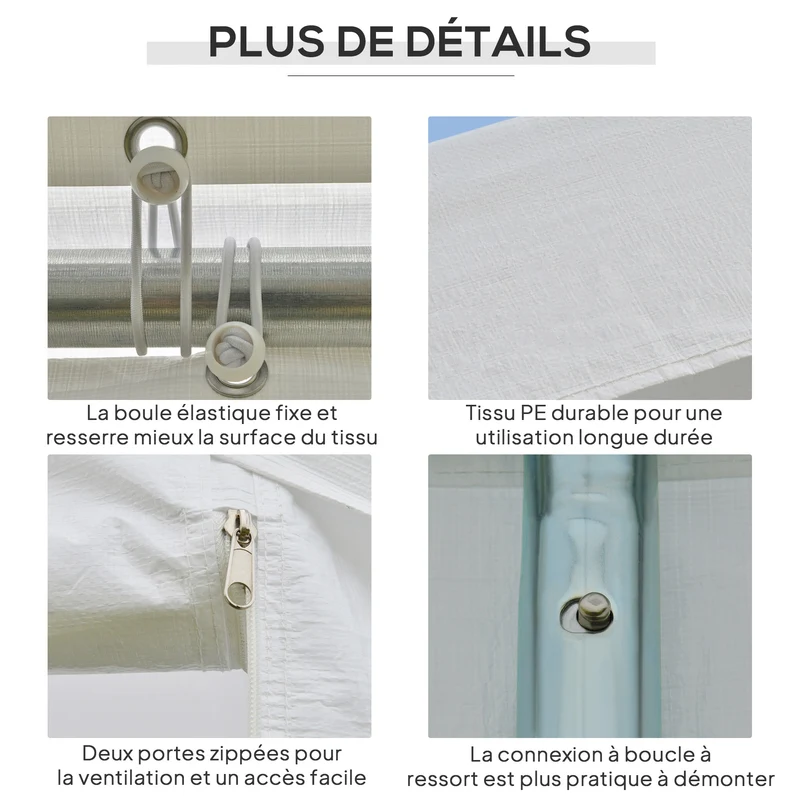Tonnelle de jardin 3 parties pour réception 600 x 300 x 280 cm abri voiture et fête style moderne en polyéthylène blanc 21_0004777