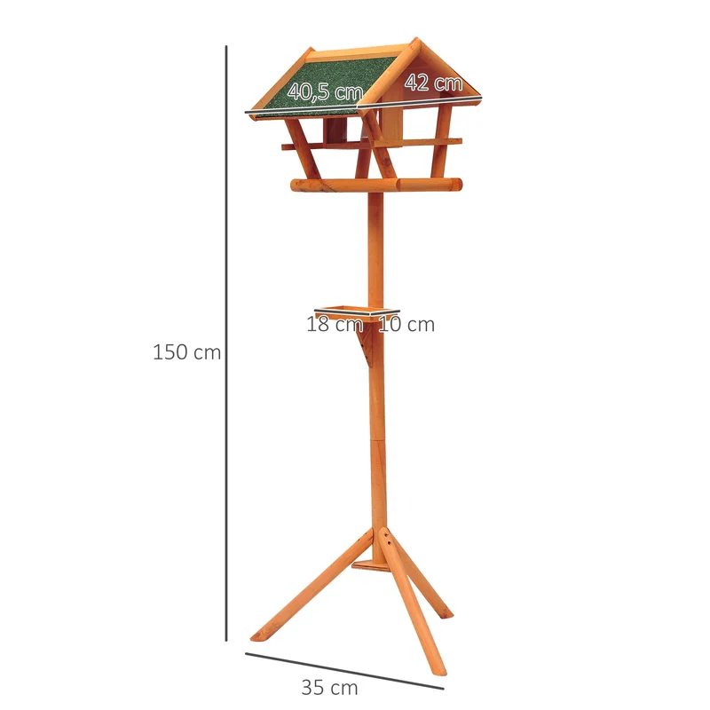 Mangeoire pour oiseaux sur pied abri nichoir plateau jardin 42 x 40,5 x 150 cm plateforme stable rustique en bois marron 21_0007551
