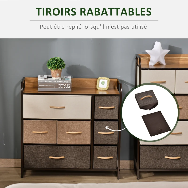 Commode 7 tiroirs rangement chambre 80 x 29 x 78.5 cm gain de place pratique design contemporain mat en polyester gris 21_0001487