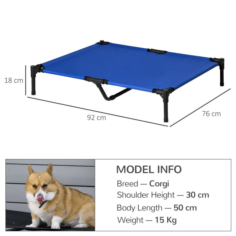 Lit pour chien surélevé camping 92 x 76 x 18 cm aération optimale sac transport inclus style épuré en tissu oxford bleu 21_0007336