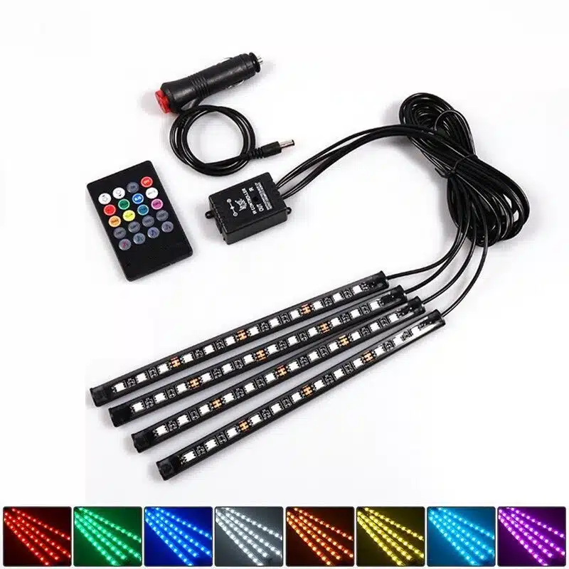 Kit d'éclairage d'ambiance voiture 48 LED multicolore intérieur