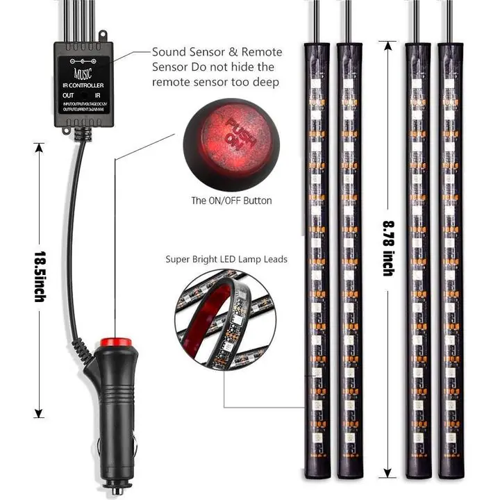 Kit d'éclairage d'ambiance voiture 48 LED multicolore intérieur