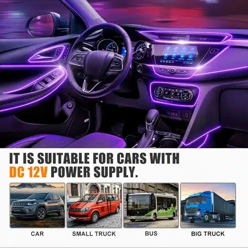 Kit d'éclairage d'ambiance LED multicolore fibre optique 5-en-1 intérieur voiture