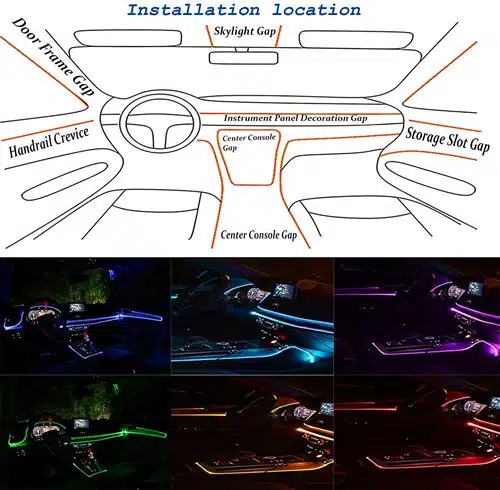 Kit d'éclairage d'ambiance LED multicolore fibre optique 5-en-1 intérieur voiture