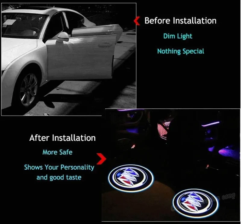 2x Projecteurs de Porte LED sans fil pour Buick projetés