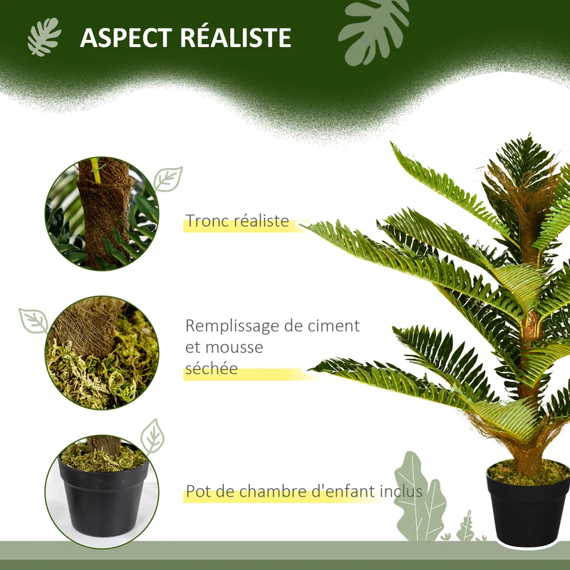Plante artificielle palmier salon 85 x 16 x 13 cm feuillage réaliste entretien facile tendance scandinave en peva vert 21_0001260