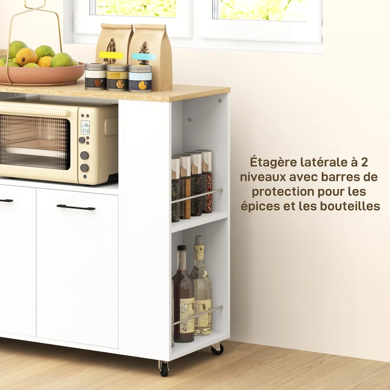 Desserte de cuisine îlot central 75 x 40 x 80,5 cm rangement modulable roulettes moderne en panneau de particules blanc 21_0001040