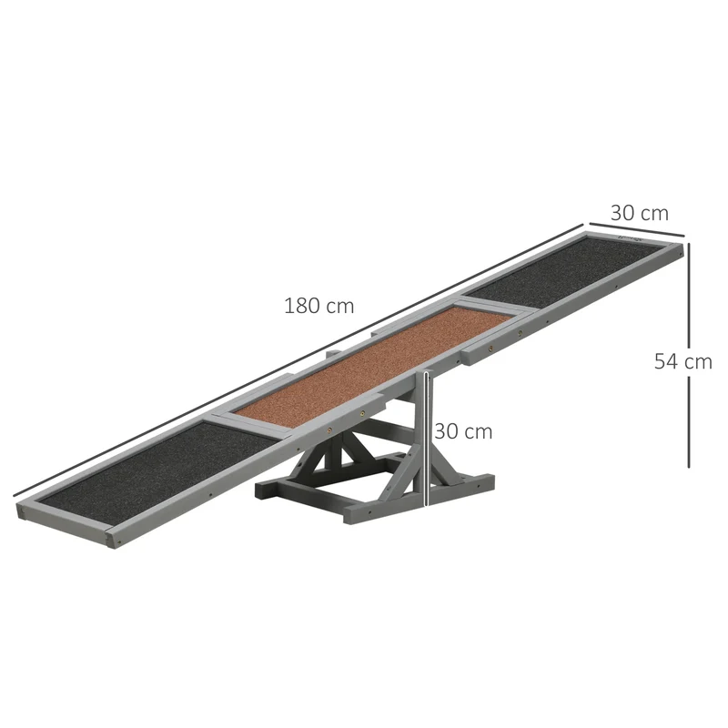 Bascule d'agilité pour chien entraînement motricité équilibre 180 x 30 x 30 cm antidérapant scandinave en bois gris 21_0007325