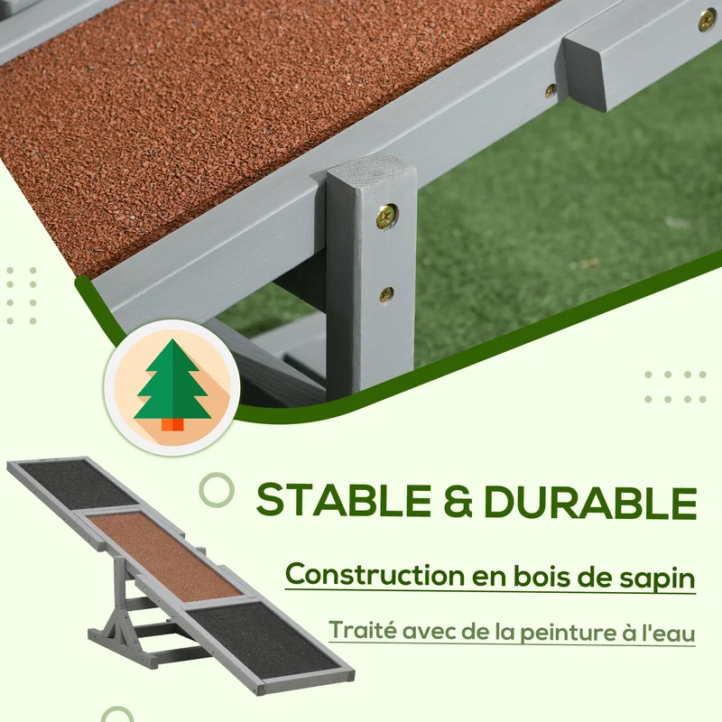 Bascule d'agilité pour chien entraînement motricité équilibre 180 x 30 x 30 cm antidérapant scandinave en bois gris 21_0007325