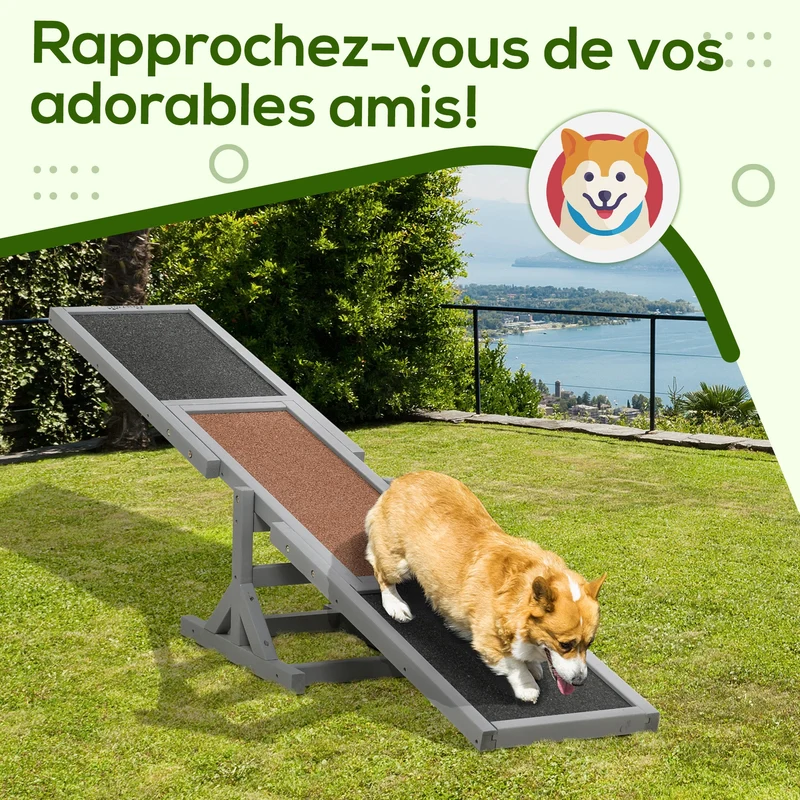 Bascule d'agilité pour chien entraînement motricité équilibre 180 x 30 x 30 cm antidérapant scandinave en bois gris 21_0007325