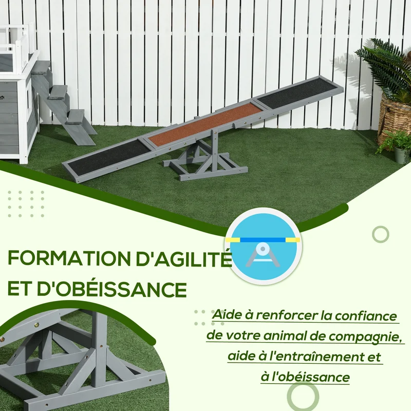 Bascule d'agilité pour chien entraînement motricité équilibre 180 x 30 x 30 cm antidérapant scandinave en bois gris 21_0007325