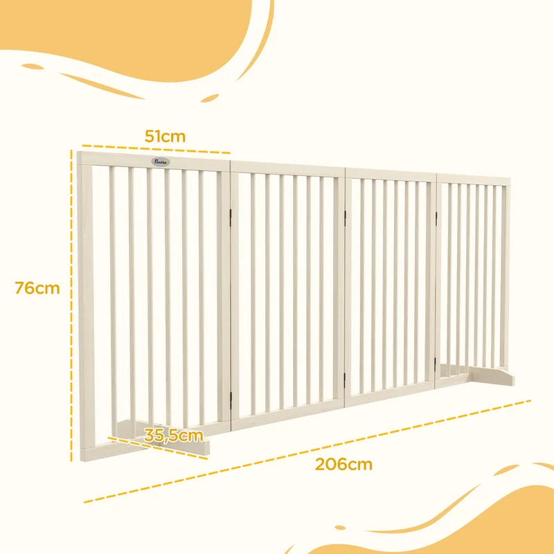Barrière de sécurité modulable pour animaux 206 x 35,5 x 76 cm pieds antidérapants style scandinave en bois naturel 21_0007463