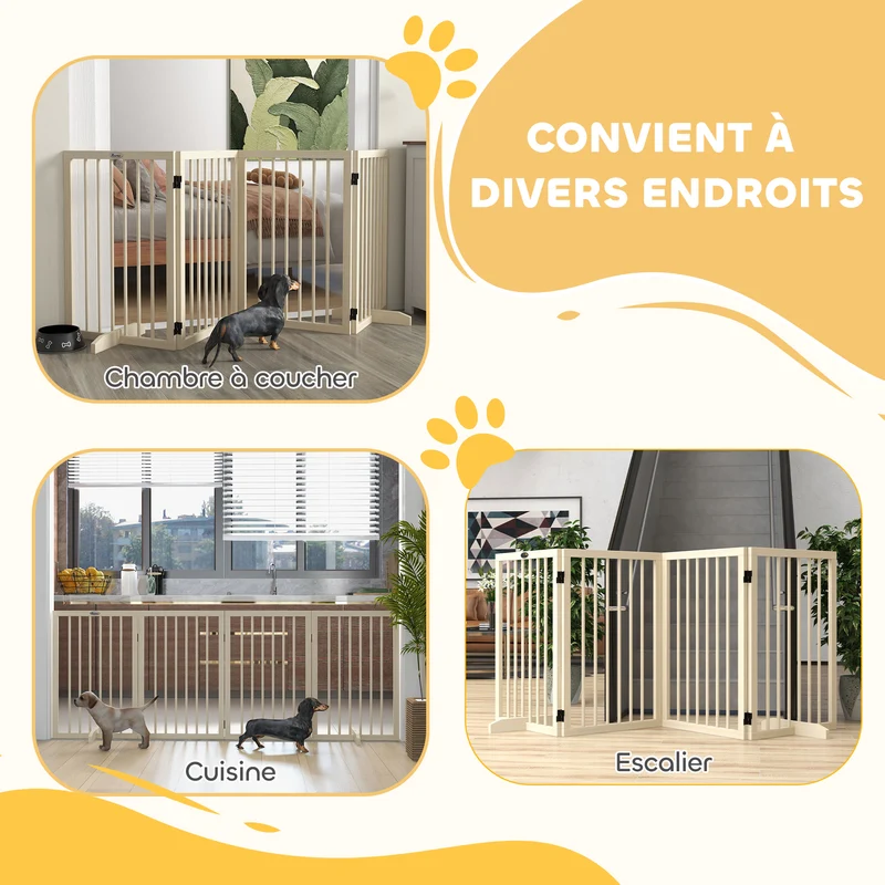 Barrière de sécurité modulable pour animaux 206 x 35,5 x 76 cm pieds antidérapants style scandinave en bois naturel 21_0007463