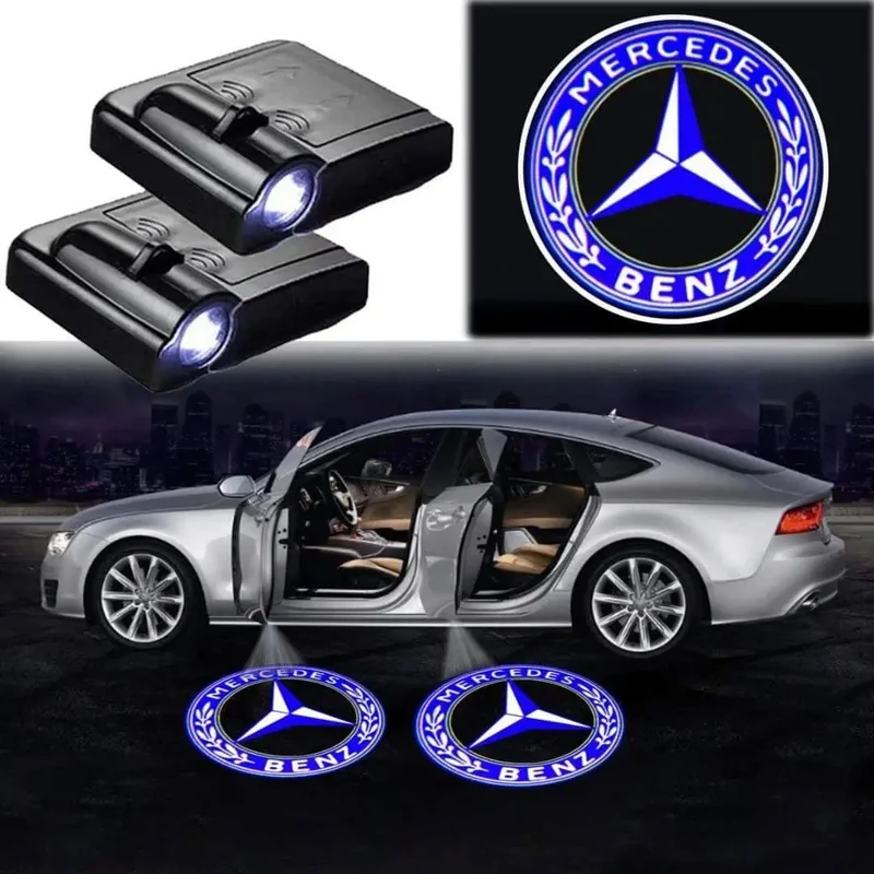 2X Projecteurs de Porte LED Sans Fil Mercedes Logo Lumineux