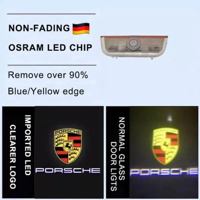 Projecteurs LED Portières Porsche Logo HD, Installation Plug-and-Play