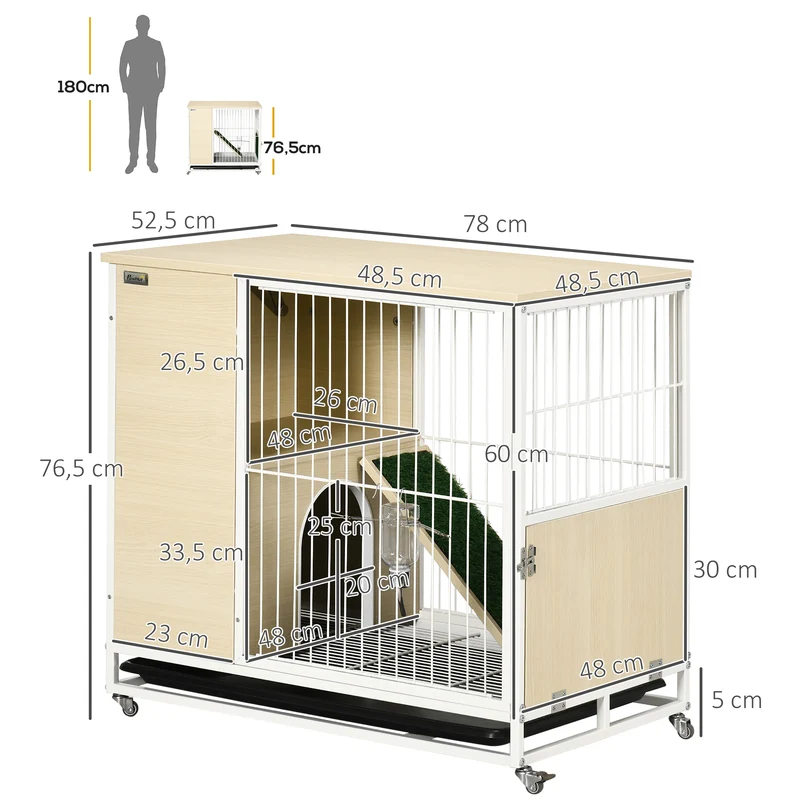 Clapier lapin mobile 78 x 52,5 x 76,5 cm plateau amovible porte sécurisée contemporain en panneau de particules naturel 21_0007947