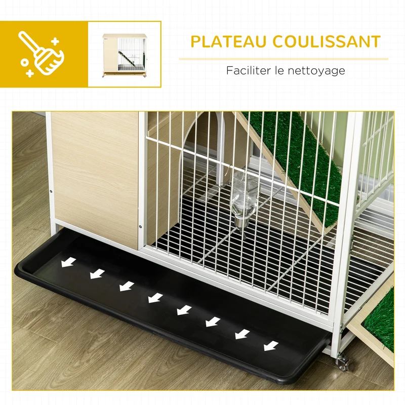 Clapier lapin mobile 78 x 52,5 x 76,5 cm plateau amovible porte sécurisée contemporain en panneau de particules naturel 21_0007947