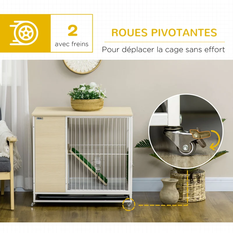 Clapier lapin mobile 78 x 52,5 x 76,5 cm plateau amovible porte sécurisée contemporain en panneau de particules naturel 21_0007947