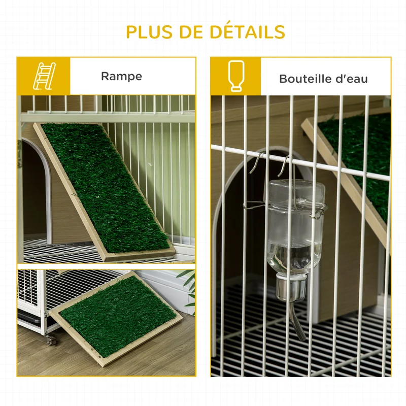 Clapier lapin mobile 78 x 52,5 x 76,5 cm plateau amovible porte sécurisée contemporain en panneau de particules naturel 21_0007947