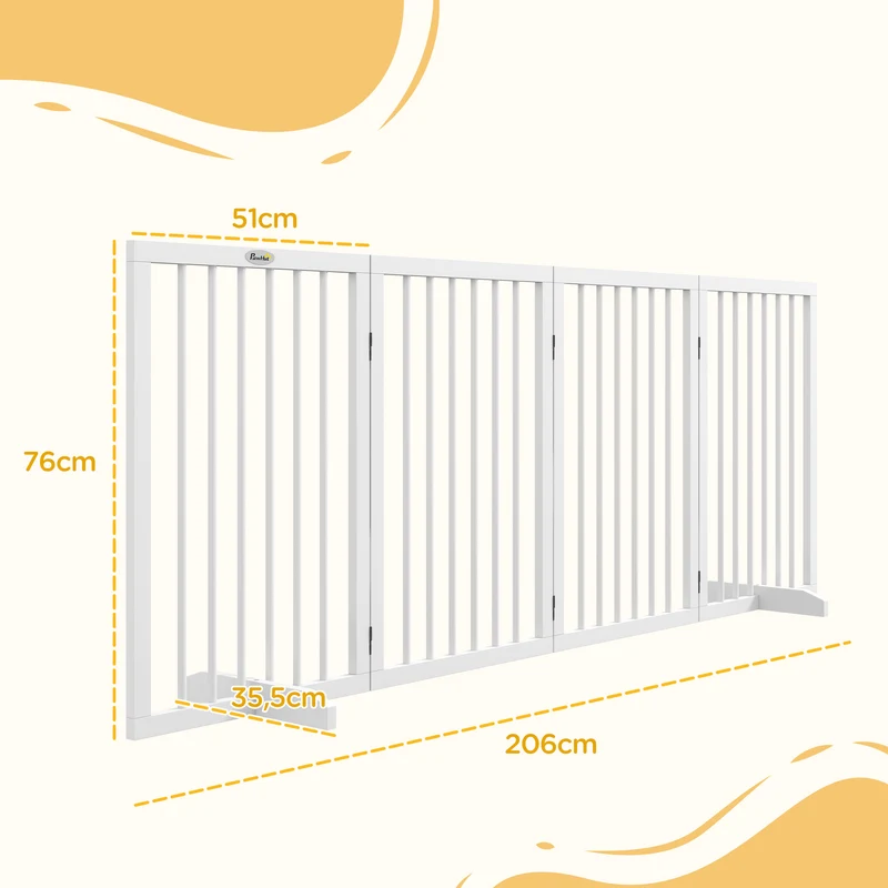 Barrière de sécurité pour animaux 206 x 35,5 x 76 cm modulable pliable pieds antidérapants scandinave en bois blanc 21_0007464