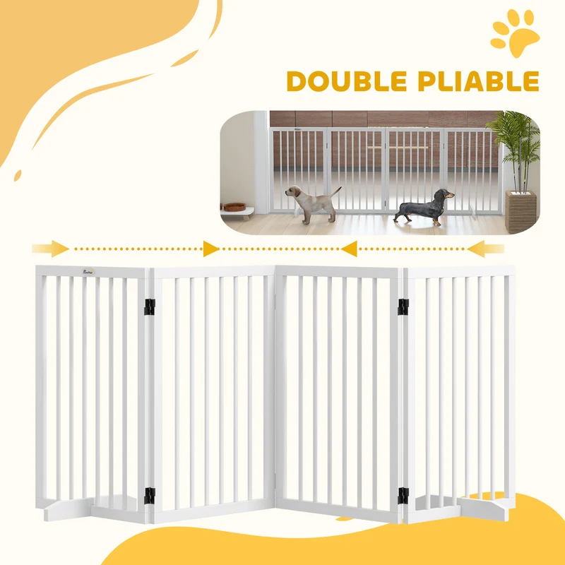 Barrière de sécurité pour animaux 206 x 35,5 x 76 cm modulable pliable pieds antidérapants scandinave en bois blanc 21_0007464