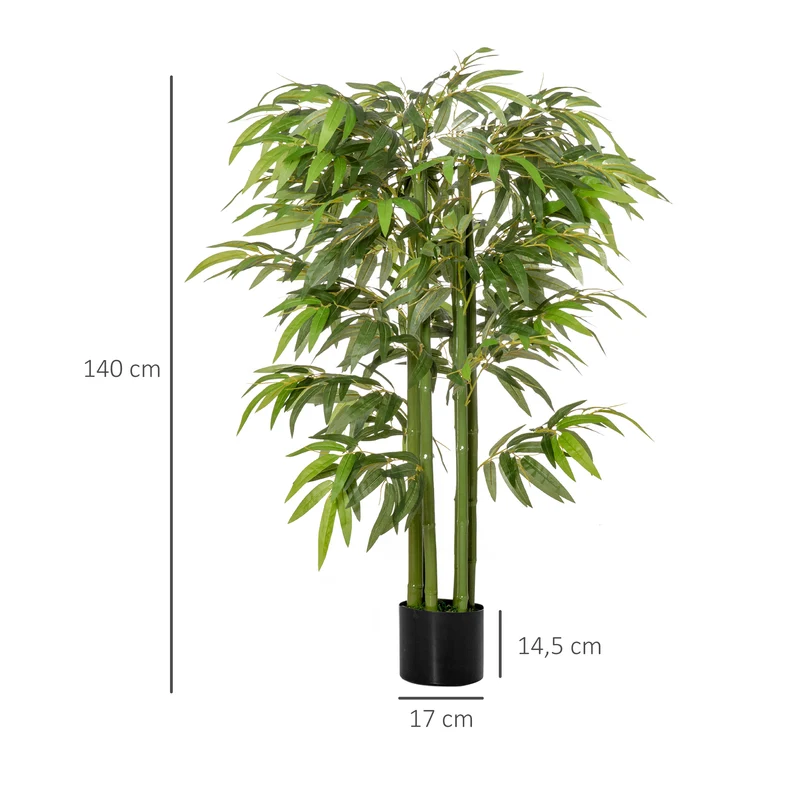 Plante artificielle bambou usage intérieur 140 cm pré-potée stable sans entretien contemporain salon en polyéthylène vert 21_0001244