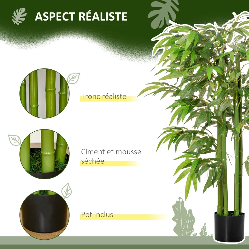 Plante artificielle bambou usage intérieur 140 cm pré-potée stable sans entretien contemporain salon en polyéthylène vert 21_0001244